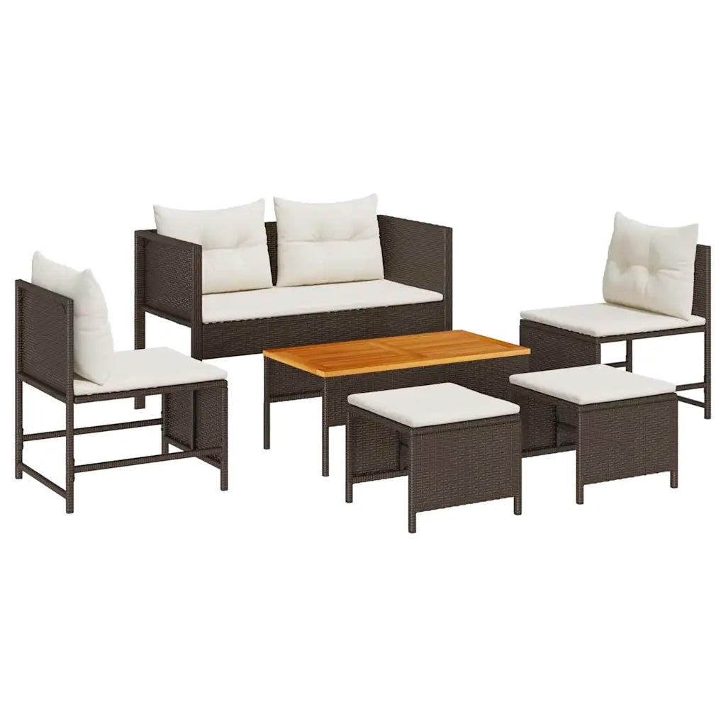 Set Divano da Giardino 6 pz | Set Salotto da Giardino Marrone e Crema polyrattan