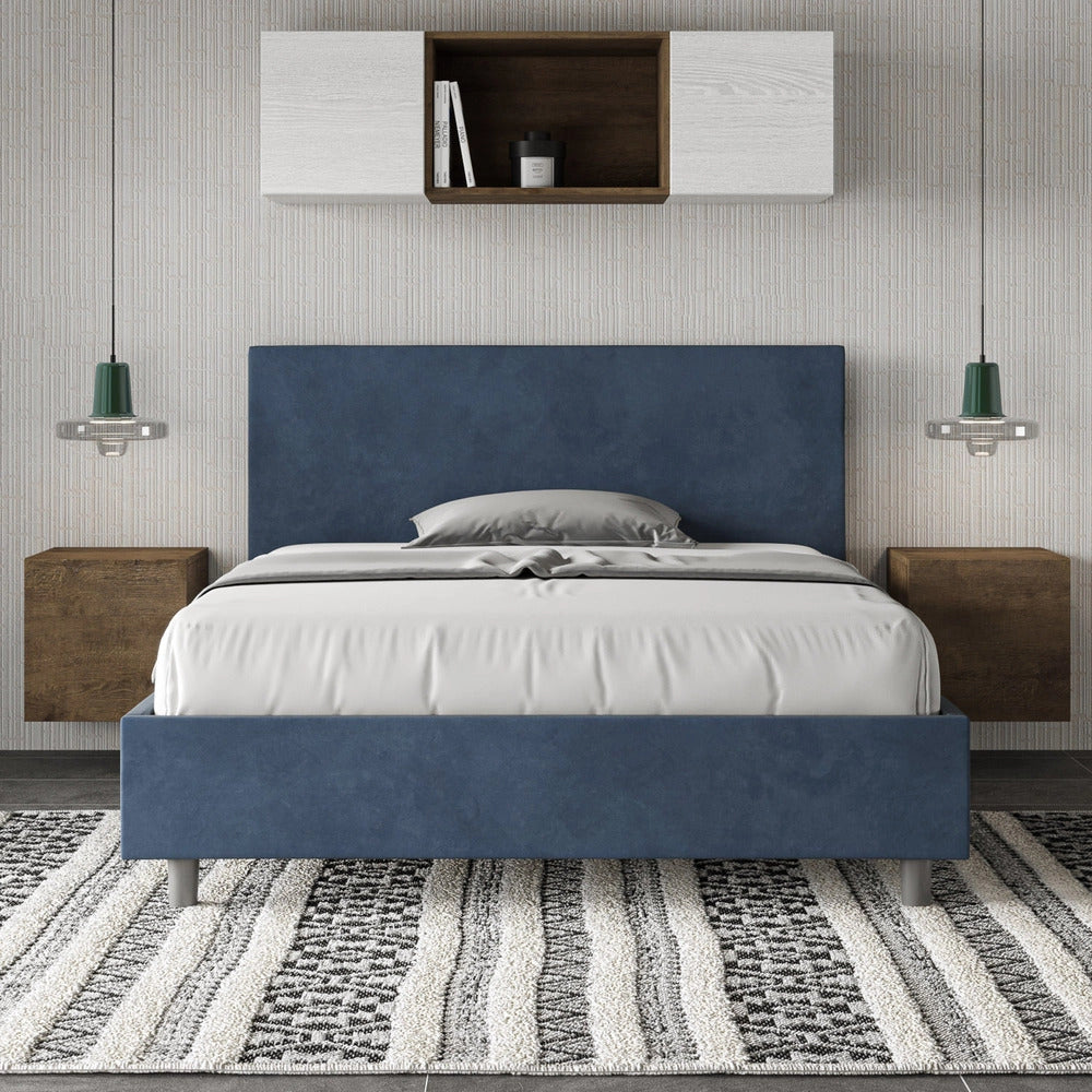 Letto Matrimoniale Francese 140x210 cm con Rete Adele Blu
