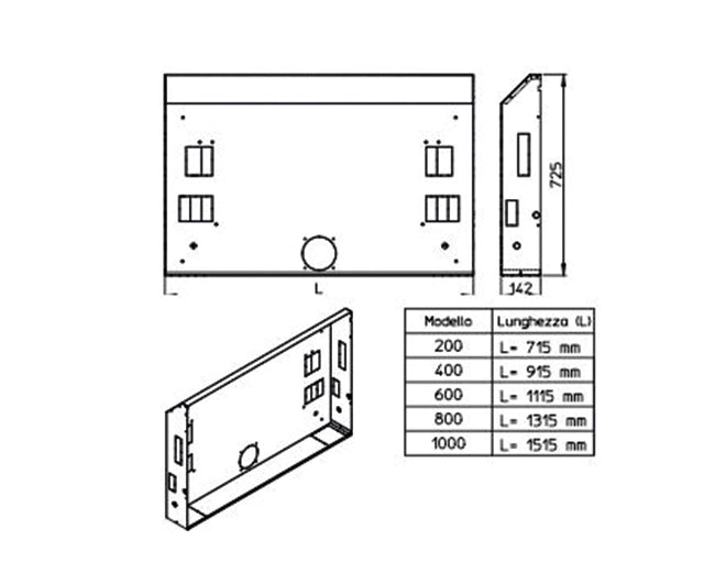 Cassaforma per ventilconvettori ad incasso modello airleaf sli-rsi  Mod.400  dim.(lxhxp)= 915x142x725 mm  Innova srl