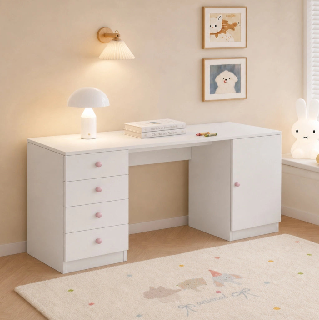SCRIVANIA per bambini 155 x 45 cm MDF Bianca con 4 cassetti