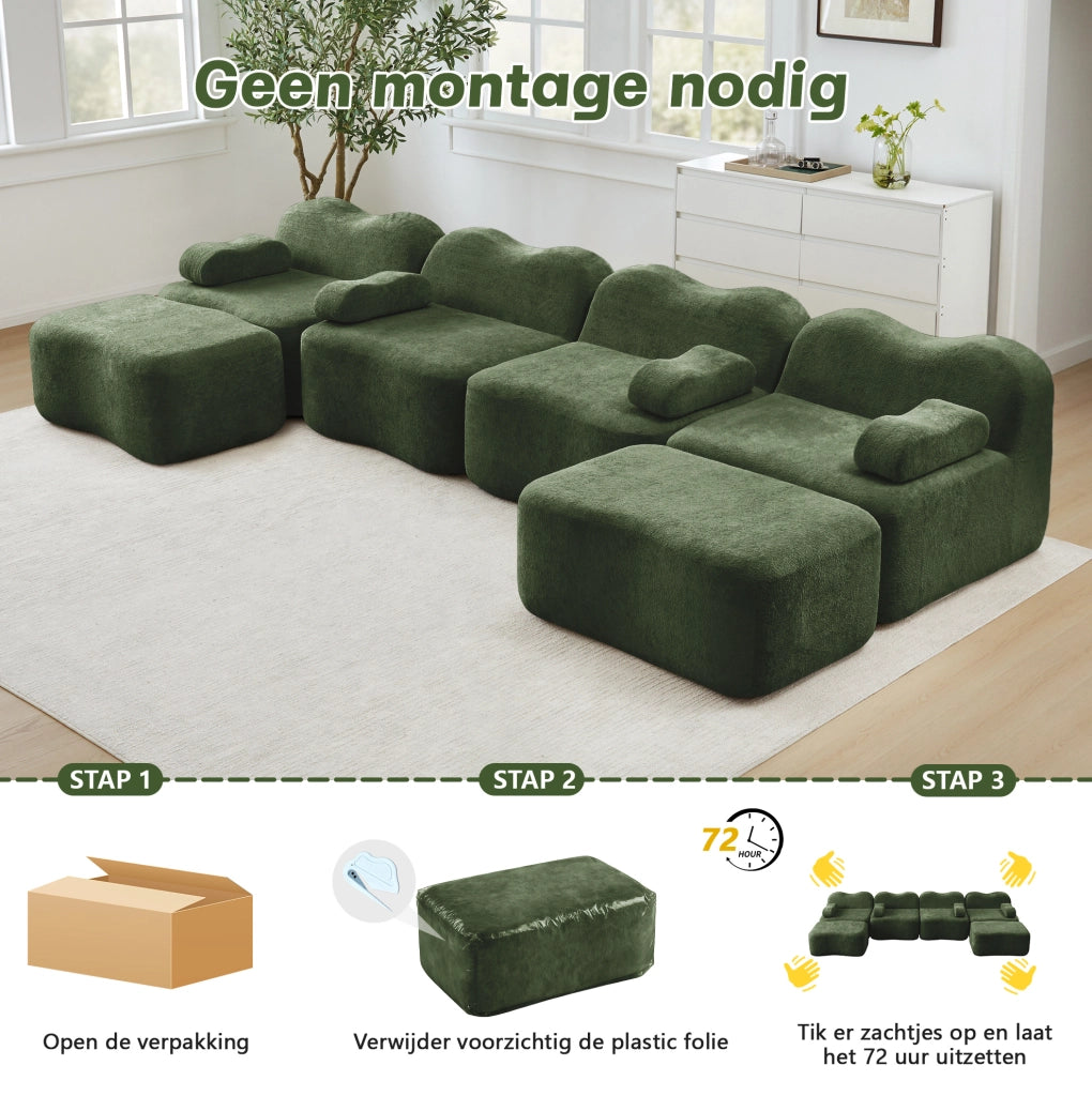 Divano modulare verde a forma di U senza telaio con 4 posti e 2 ottomane, imbottitura in schiuma ad alta densità 32D, tessuto in velluto morbido, per soggiorno