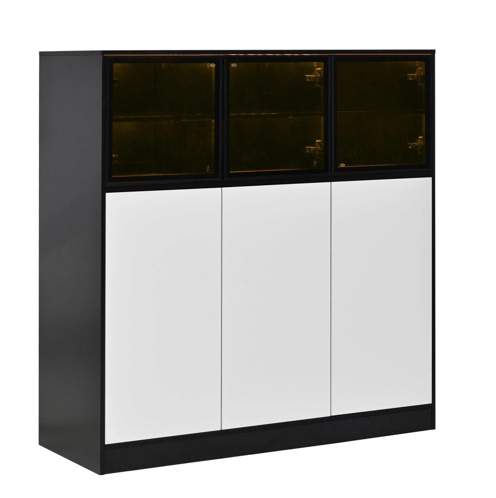 Credenza 100x40x105 cm a 6 ante con LED 24 colori in truciolare e vetro bianco e nero