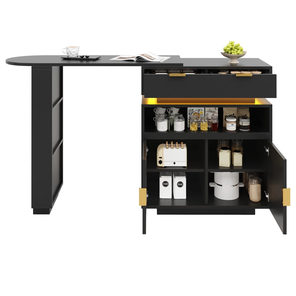 Tavolo da bar allungabile con piano girevole e LED Bluetooth; 115-183x40x99;5 cm; MDF nero