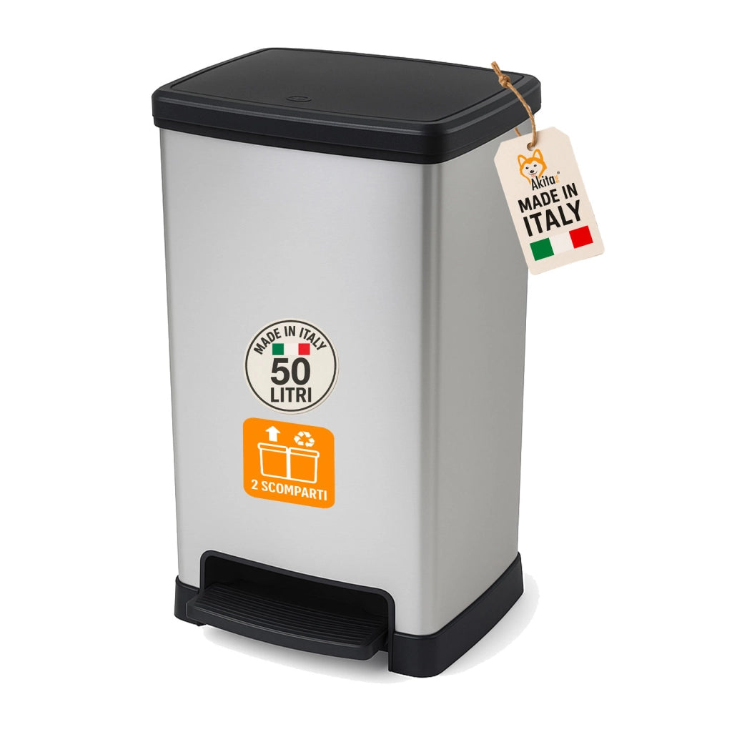Akitaink Pattumiera a Pedale 50L Soft close Doppio Scomparto