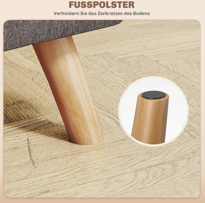 Sgabello imbottito grigio con gambe in legno