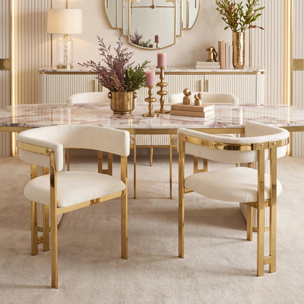 SEDIA Set da 6 pezzi in Chenille Beige e Oro 60x50x76 cm