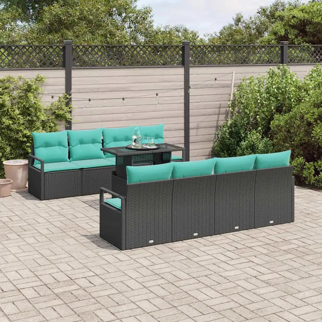 Set Divano da Giardino con cuscino 7 pcs Nero e blu polyrattan 3348792