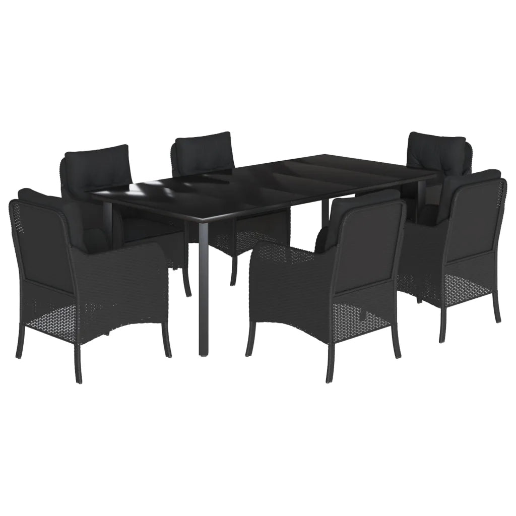 Set da Pranzo da Giardino 7 pz Nero con Cuscini in Polyrattan
