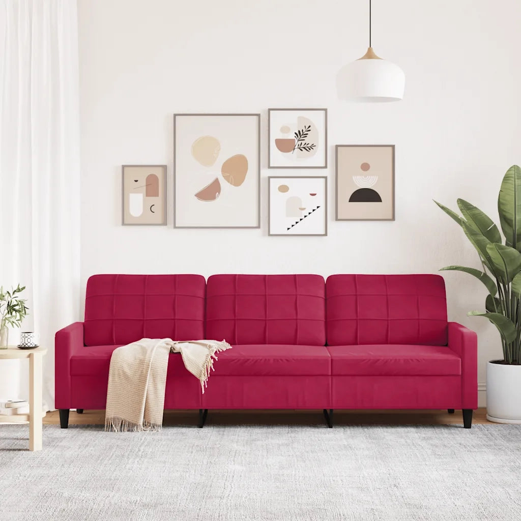 Divano a 3 Posti-Sofa 3 Posti Rosso Vino 210 cm in Velluto