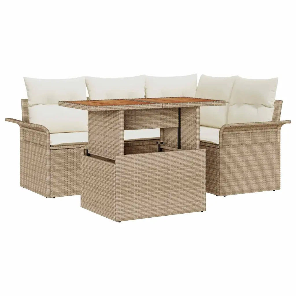 Set Divano da Giardino 5 pcs Beige Poly Rattan