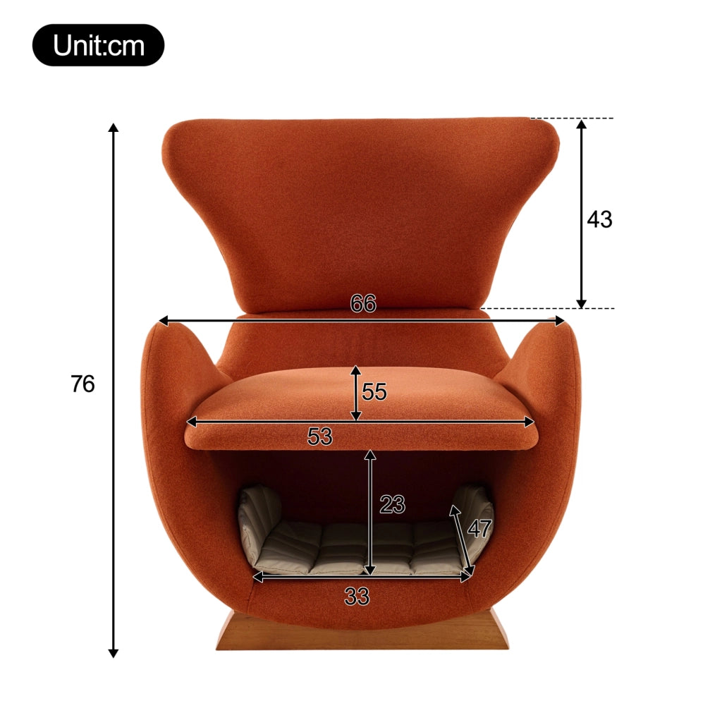 Poltrona lounge rosso mattone con cuccia integrata per animali in tessuto e legno