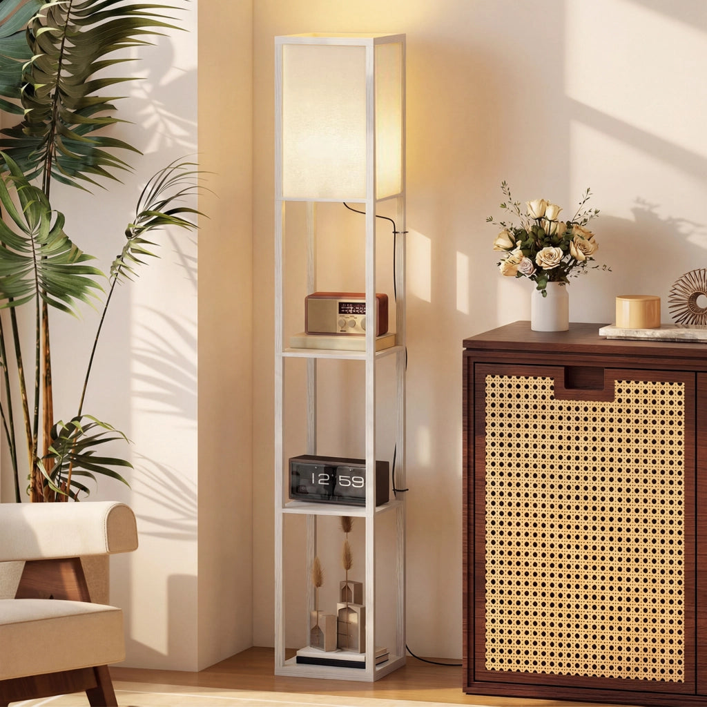 Lampada da Terra con Mensole ¨C zephmum ¨C Bianco MDF 26x26x160cm