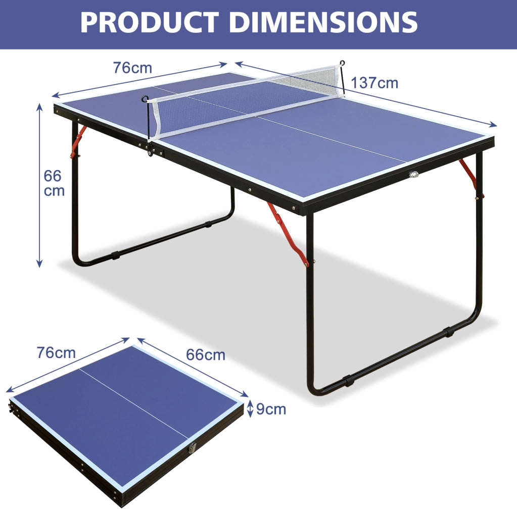 Tavolo da ping pong pieghevole 137 × 76 × 66 cm MDF blu， uso interno ed esterno