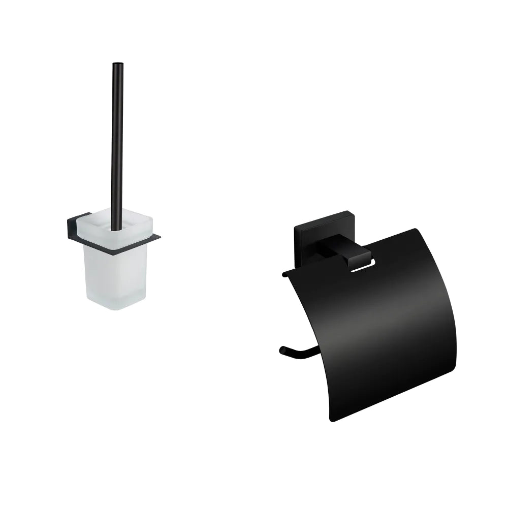 Set da bagno 2 accessori nero opaco: portascopino e copri rotolo | Arch