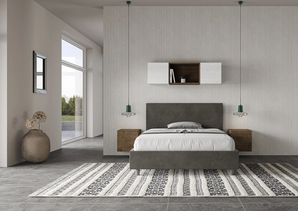 Letto Matrimoniale 160x190 cm con Rete e Contenitore Adele Grigio
