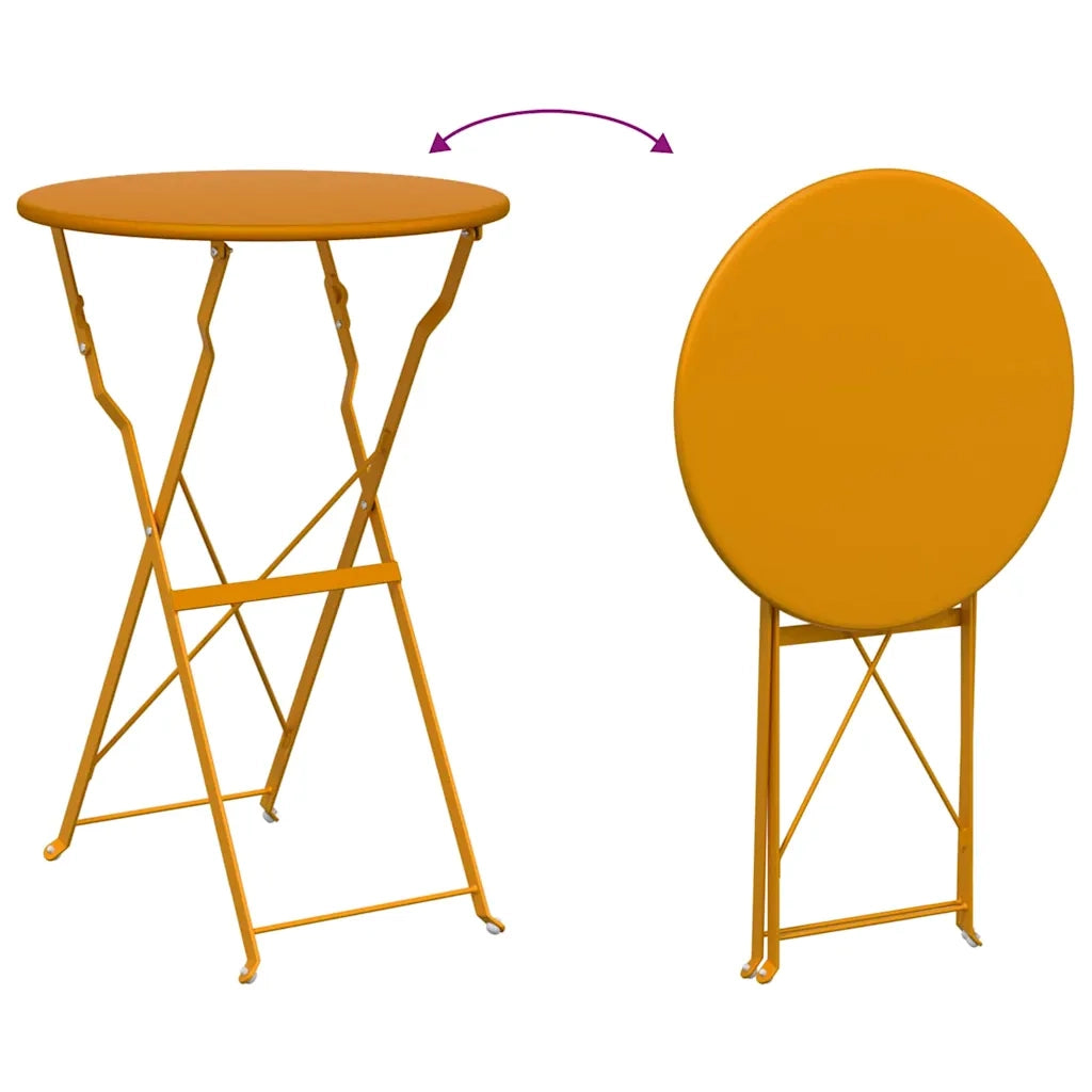 Set Bistro Pieghevole 3 pz | Set Salotto da Giardino Senape Acciaio