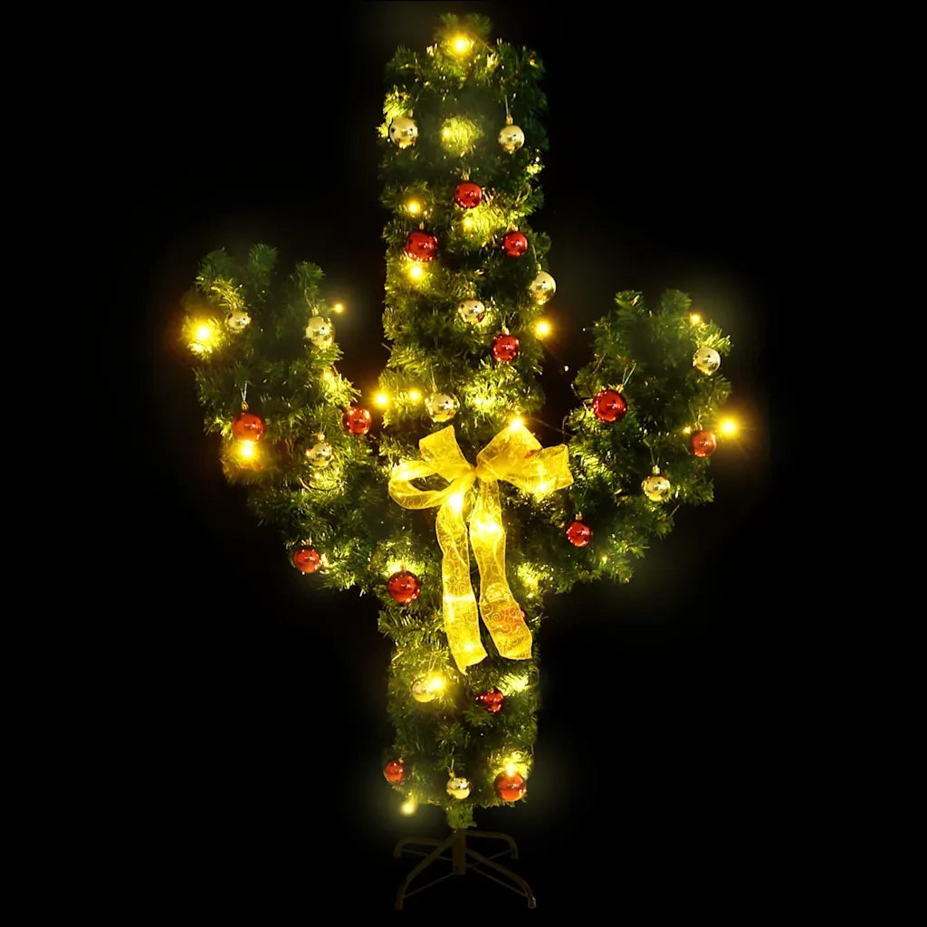 Cactus di Natale con Base e LED-Albero Natalizio-Decorazioni natalizie Verde 180 cm PVC