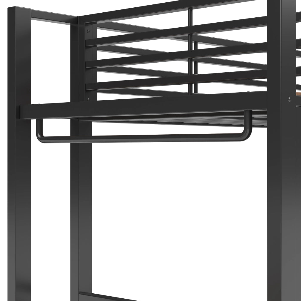 Letto a castello 90 × 200 cm con LED; cassetti; ripiani e barra appendiabiti in metallo e MDF nero