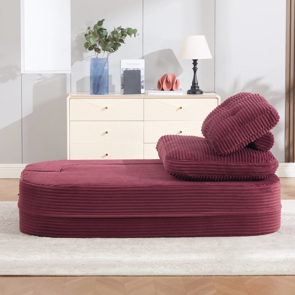 POLTRONA 2 IN 1 Reclinabile in Velluto a Coste Rosso Vino