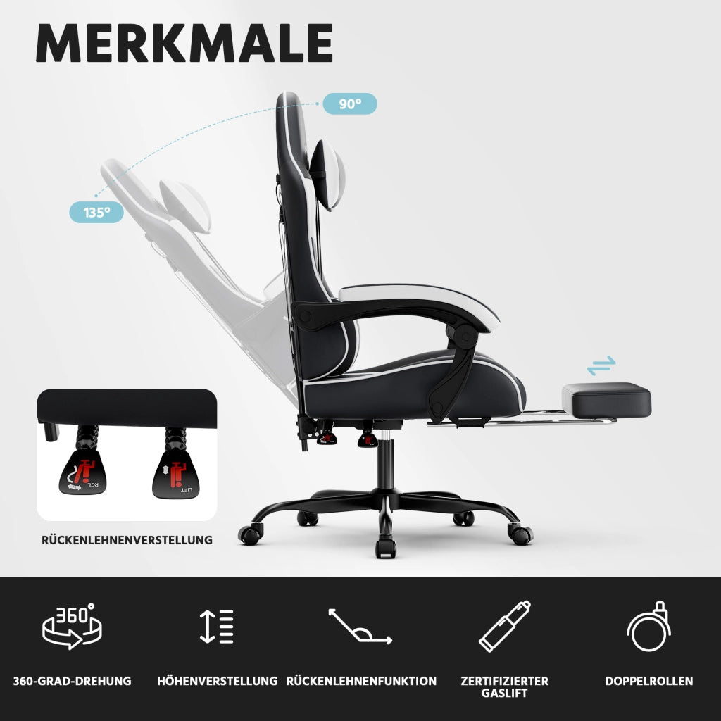 SEDIA GAMING Ergonomica in PVC Nero e Bianco