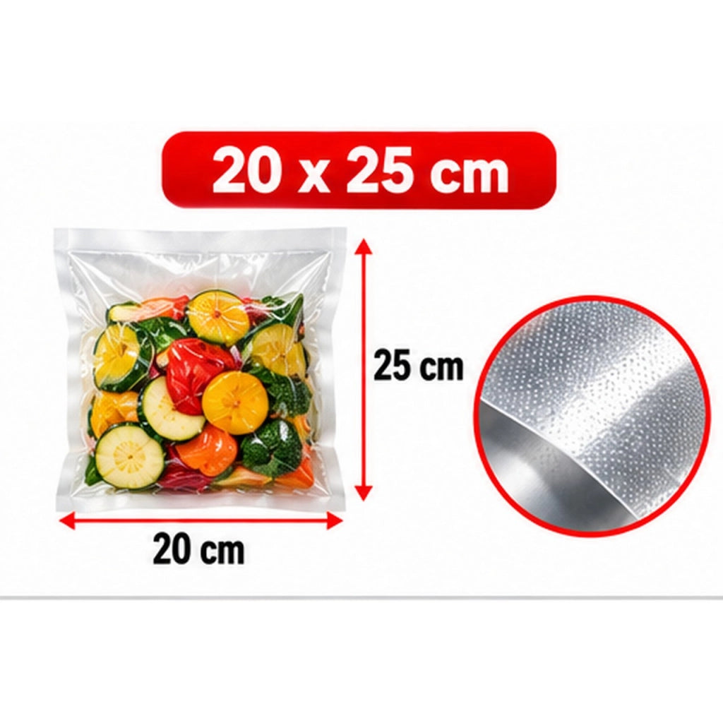 50 Sacchetti Sottovuoto Goffrati per Alimenti Buste Conservazione Varie Misure DIMENSIONE: 20x25cm