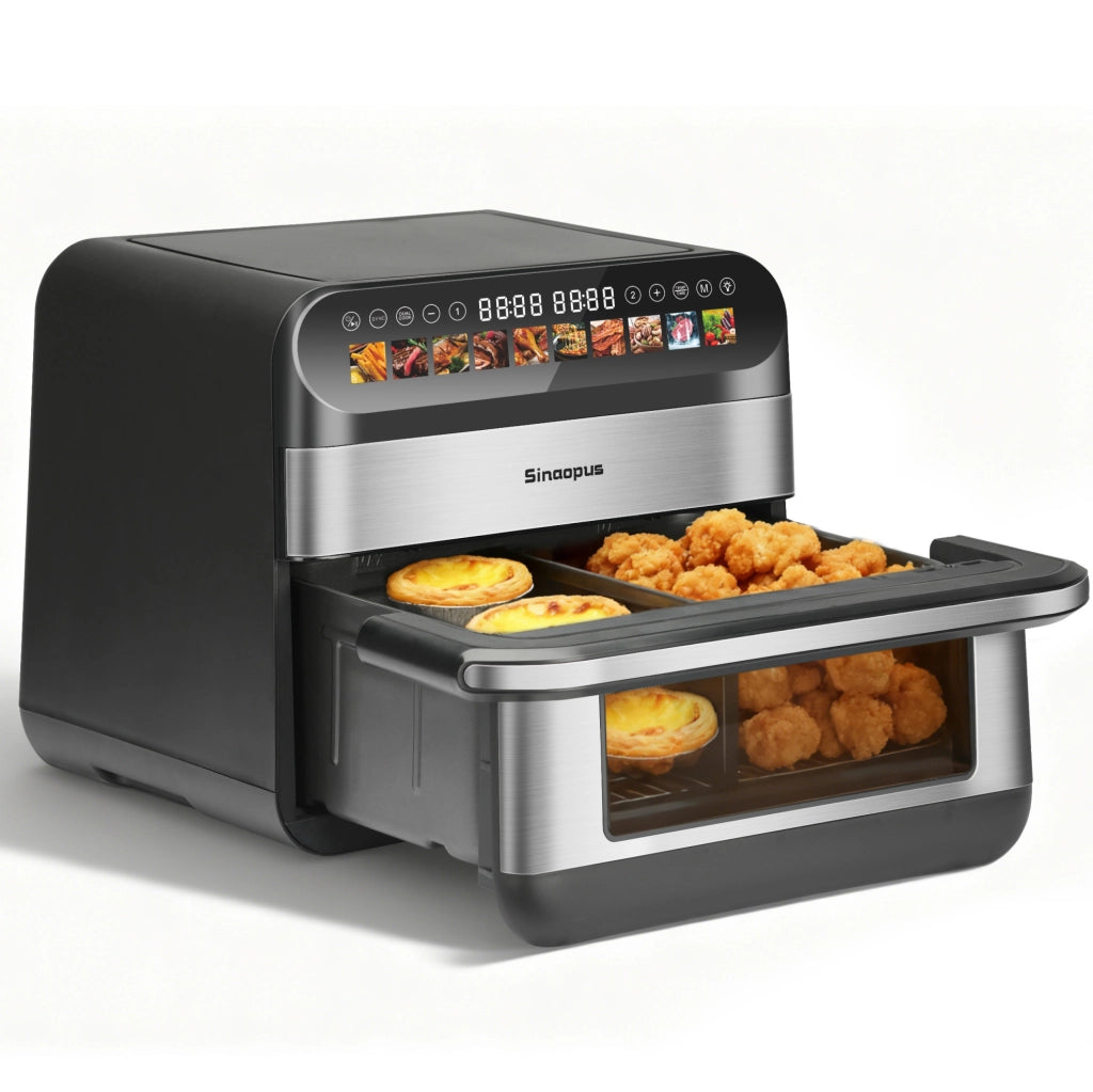 Friggitrice ad aria ULEVR 10 L a doppio cestello con controllo indipendente, 10 programmi, nera