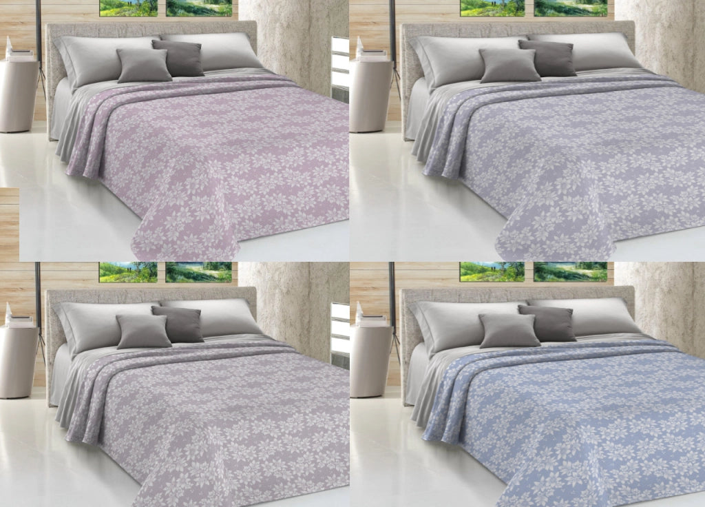 Copriletto Piquet Primavera Estate 100% Cotone Sofia Disegno Olivia - Matrimoniale - Grigio