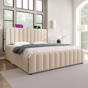 Letto imbottito contenitore 140x200 cm con USB e Type-C; beige