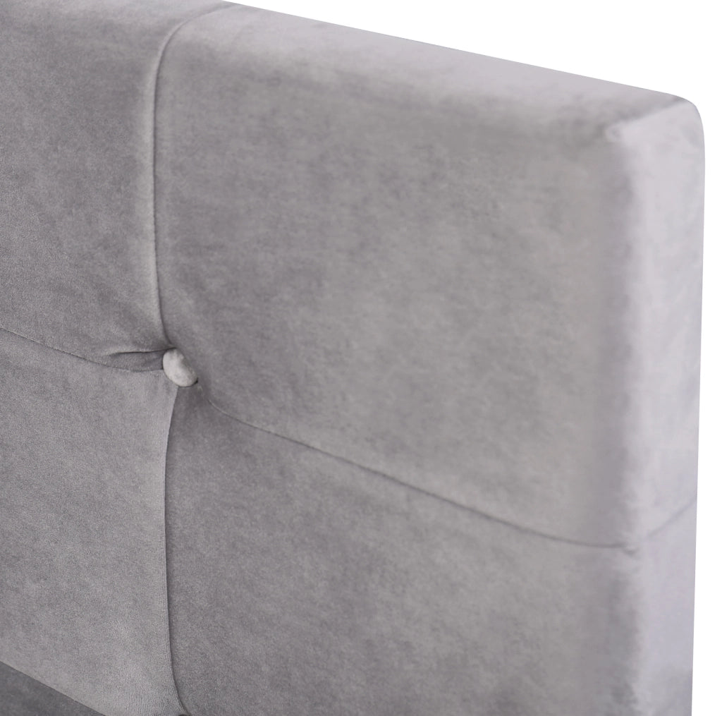Letto imbottito grigio con vano contenitore idraulico in MDF, metallo e velluto