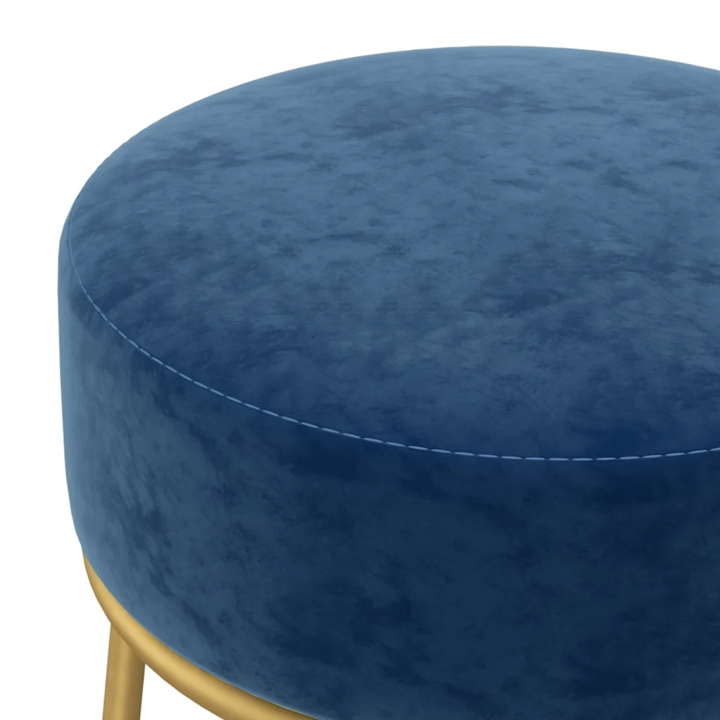 Sgabello Rotondo Blu in Velluto 340254