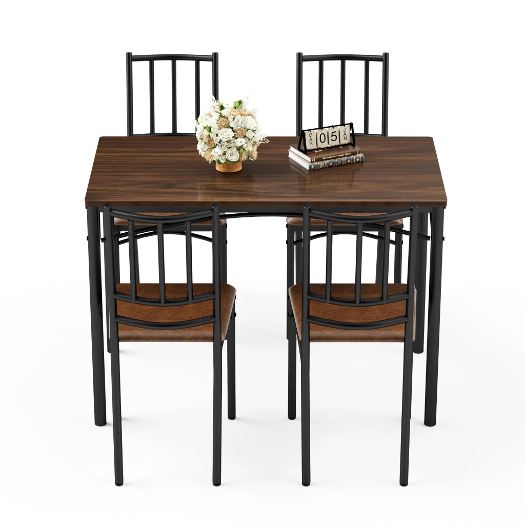 Set tavolo da pranzo con 4 sedie salvaspazio in legno color noce e acciaio