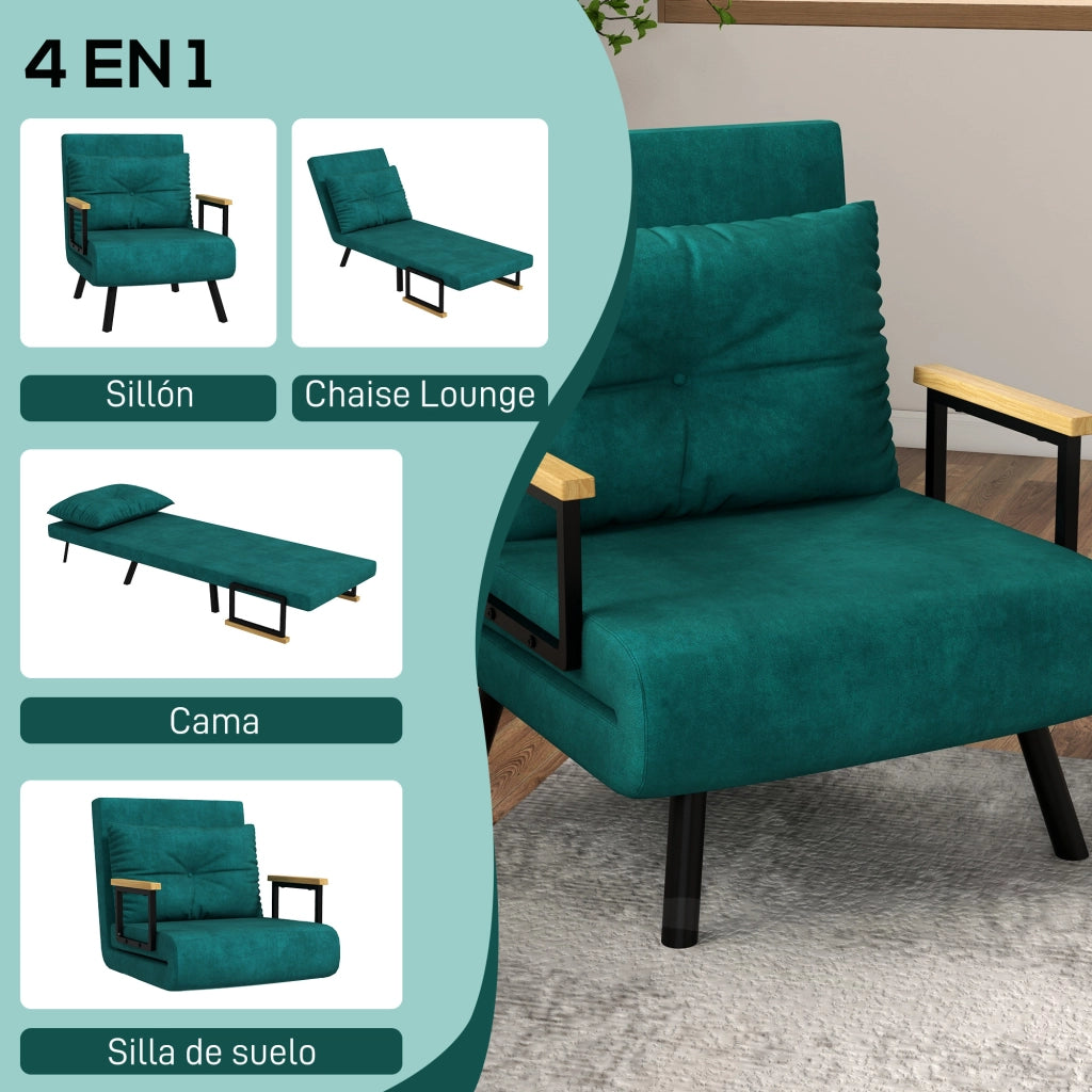 Letto Singolo Pieghevole Convertibile 3 in 1 ¨C Minimal ¨C Verde 63x73x81 cm