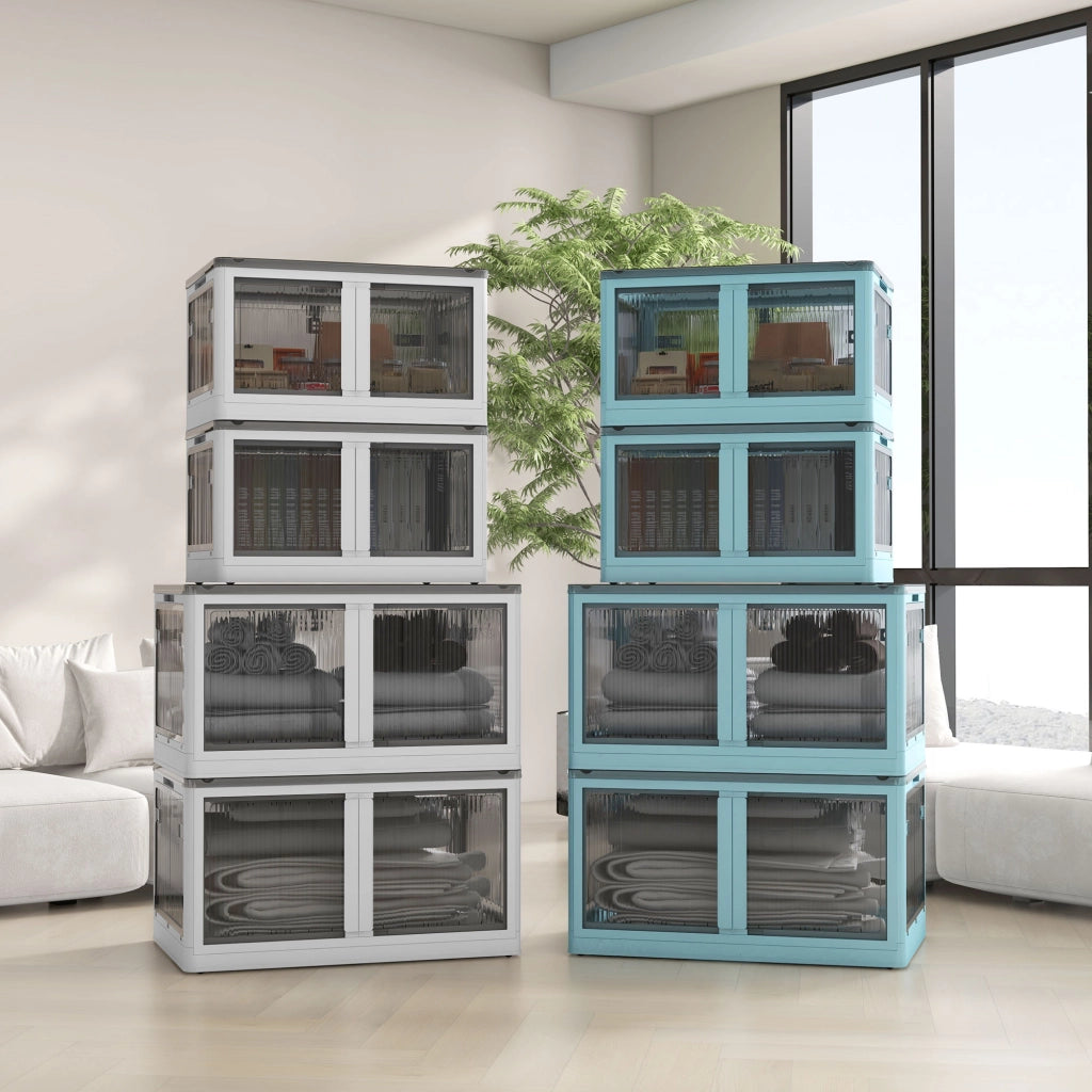 Scatola di Stoccaggio, 3 pezzi, Pieghevole, con Ruote ¨C Minimal ¨C 60x42x34, Bianco