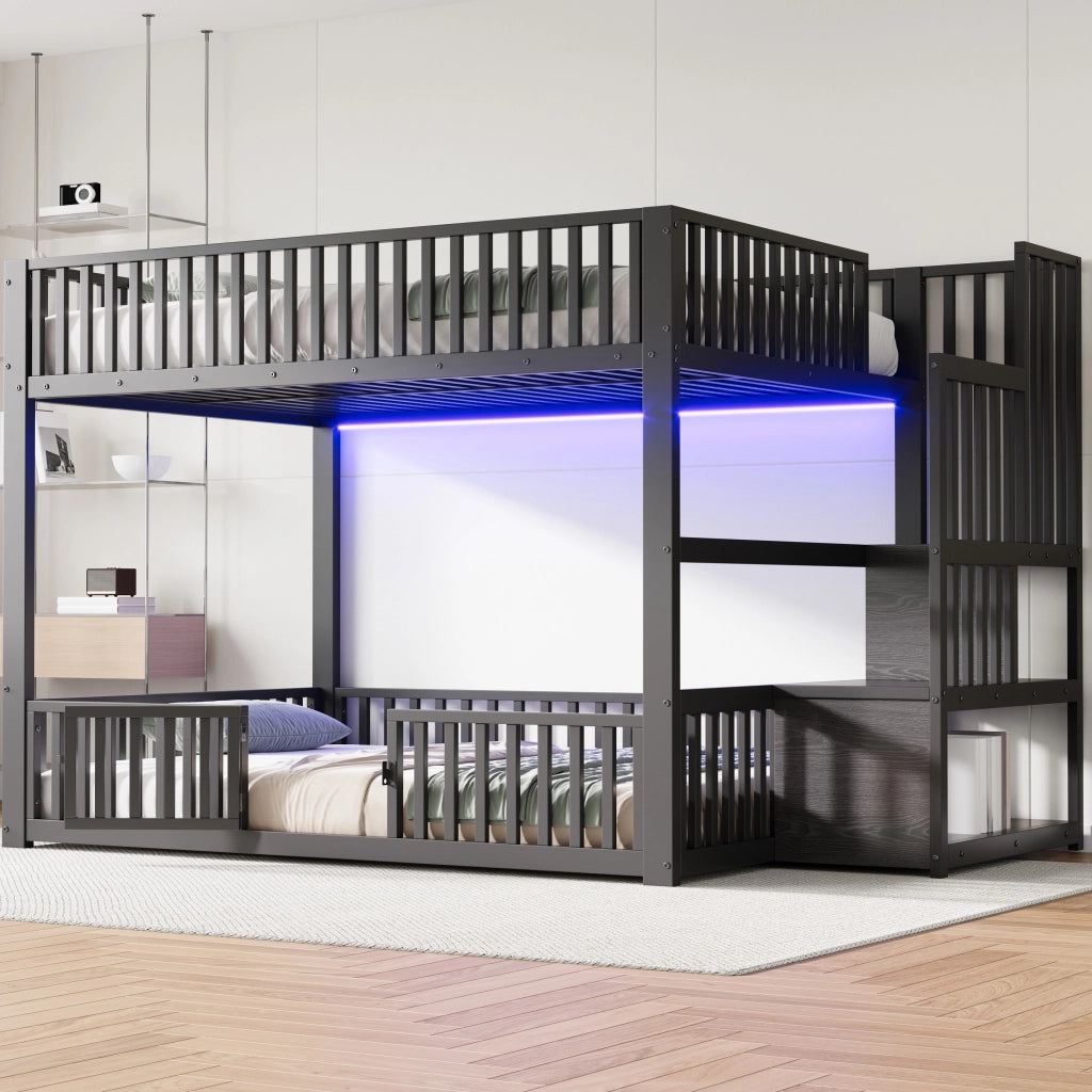 Letto a Castello con LED e Contenitore ¨C MINIMAL ¨C Nero 140x200