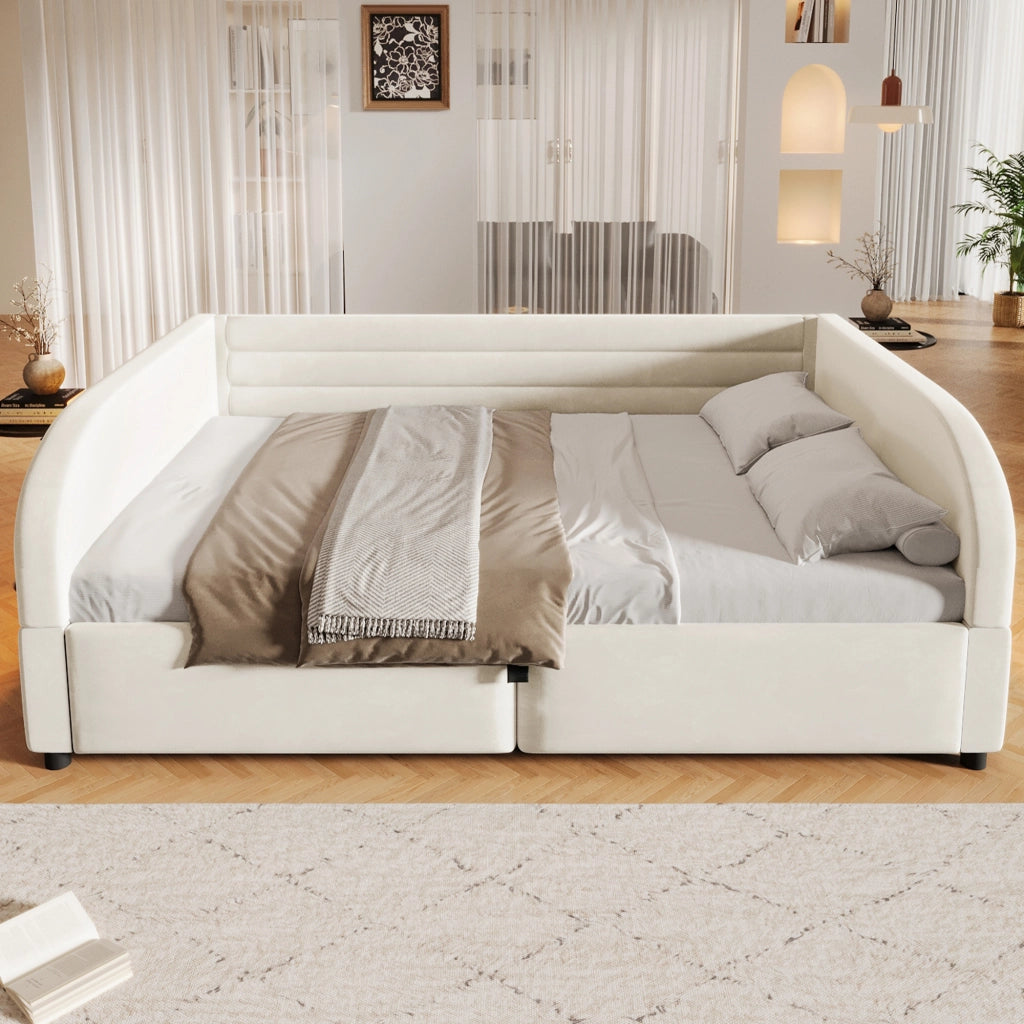 Letto Contenitore Imbottito 140x200 cm con Sollevamento Idraulico; LED; Beige