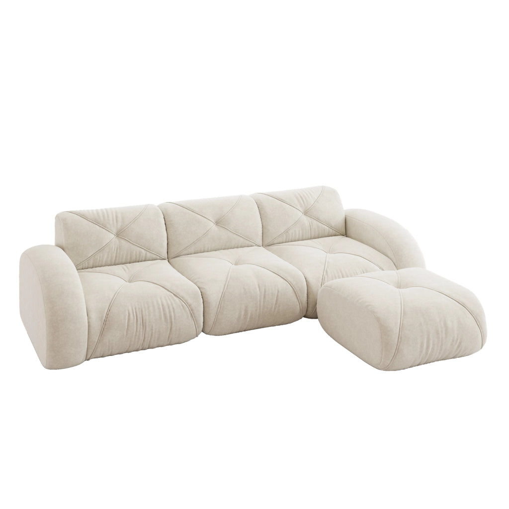 Divano modulare in ciniglia beige chiaro; 281×171×76 cm
