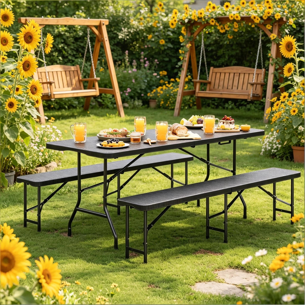 Set da giardino pieghevole per 8-10 persone in HDPE nero