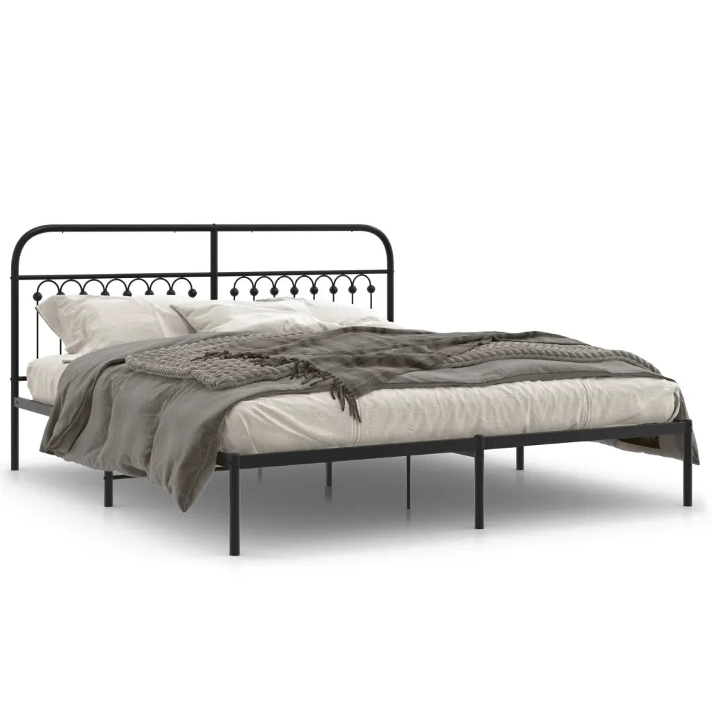 Letto matrimoniale | Letto per adulti | Giroletto con Testiera in Metallo Nero 183x213 cm