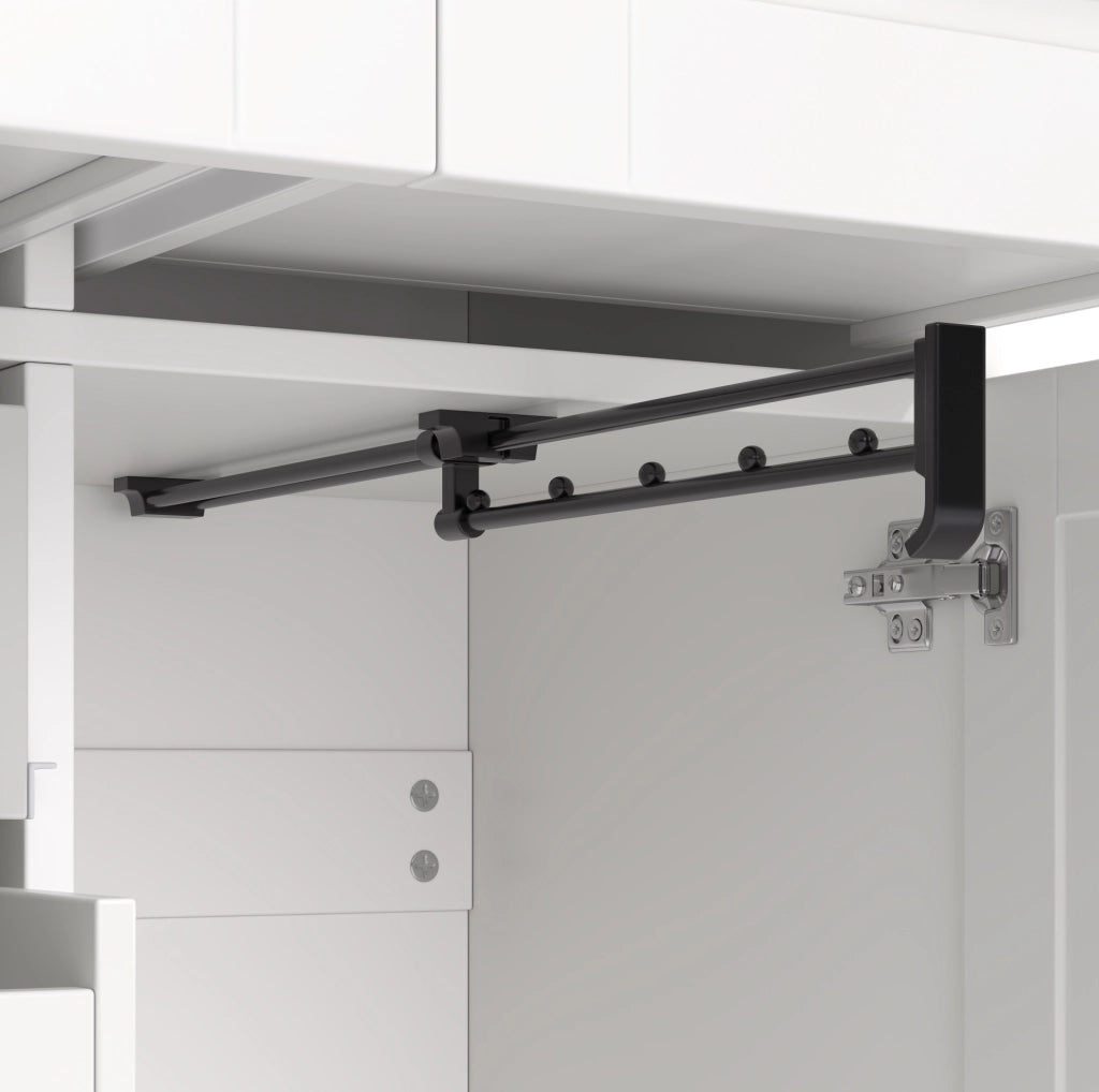 Armadio con 4 ante, 2 bastoni appenderia e 5 cassetti, 90x50x200 cm, stile country bianco