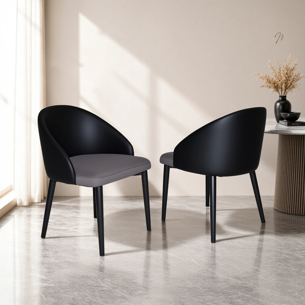 Set di 2 sedie da pranzo in PU nero e rete grigia