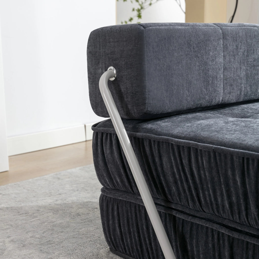 Divano letto modulare in ciniglia grigio con elementi componibili convertibile in poltrona divano a 2 posti e chaise longue