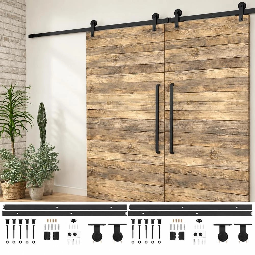 Sliding Door Hardware Sets, 2 Pieces, 183 Cm, Steel, Black