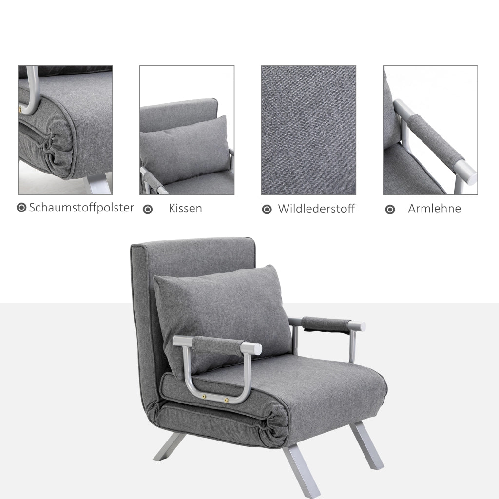 Poltrona Relax Sedia a Sdraio con Funzione Letto ¨C Minimal ¨C Grigio 65x69x80 cm
