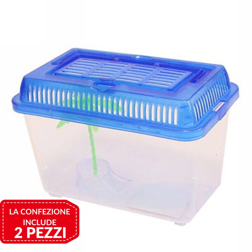 Trade Shop - 2 Pz Acquario Vaschetta Pesci Tartarughe Coperchio Maniglia Presa Aria 16x9.5x12 -