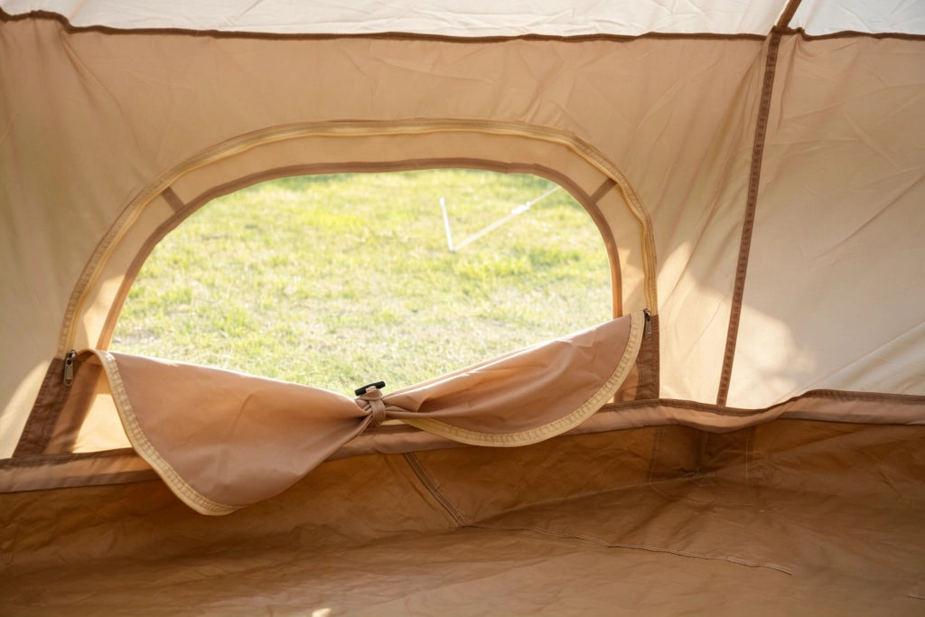Tenda a campana beige in tessuto Oxford ad alta densità per 3-4 persone con finestre a rete per campeggio