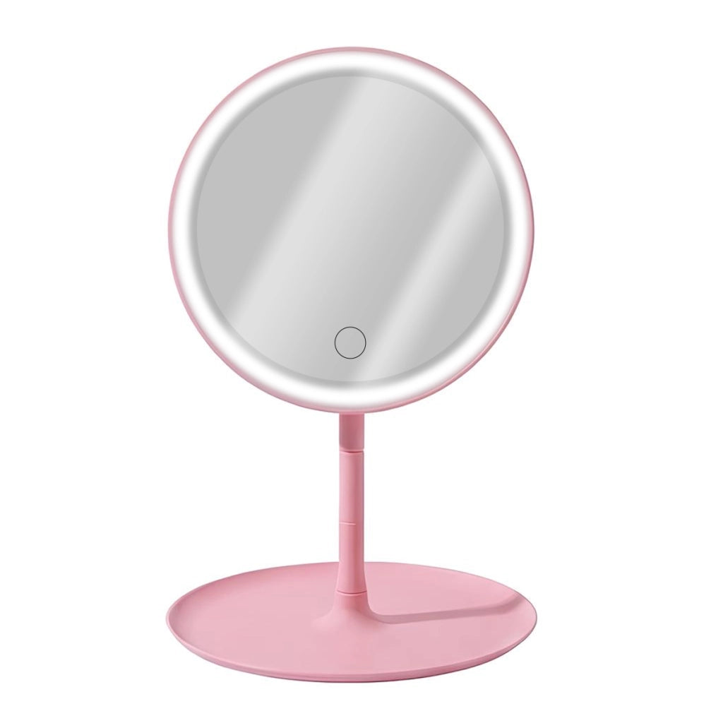 Specchio da trucco rotondo a LED con base e controllo frontale Rosa Avizar