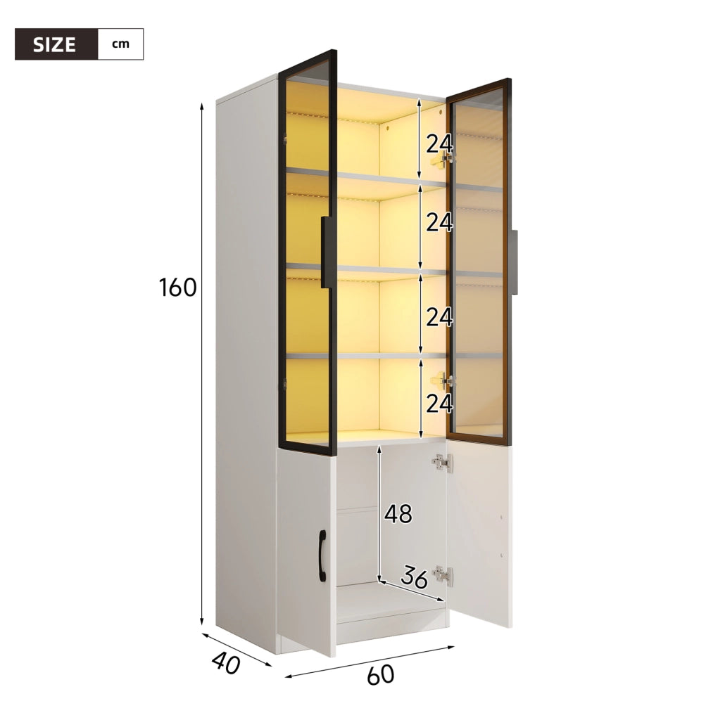 Vetrina 60x40x160 cm con LED multicolore; vetro fumé e truciolare bianco