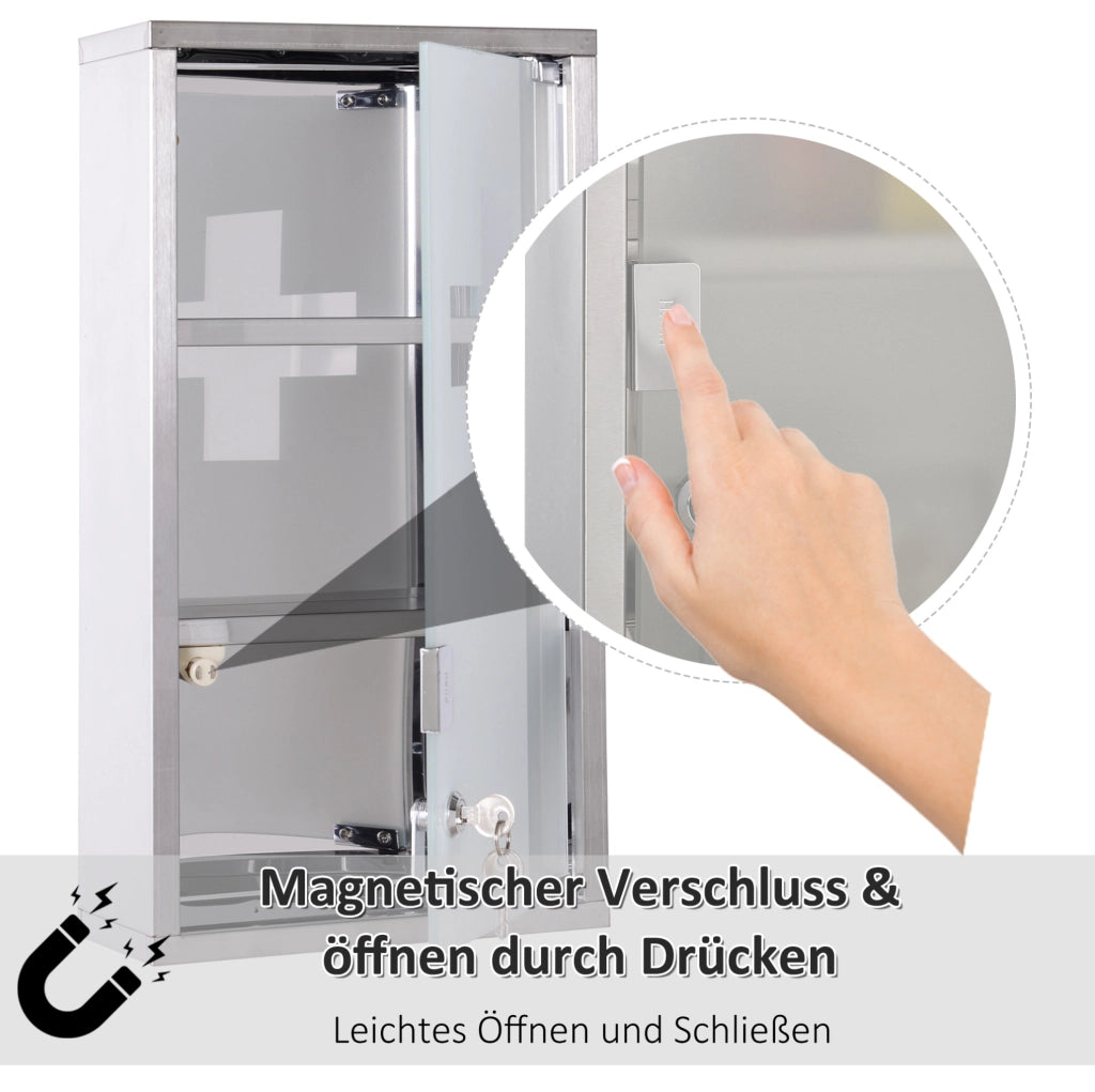 Armadio porta medicinali in acciaio inox con 3 ripiani, chiudibile a chiave, 25x12x48 cm, per uso domestico