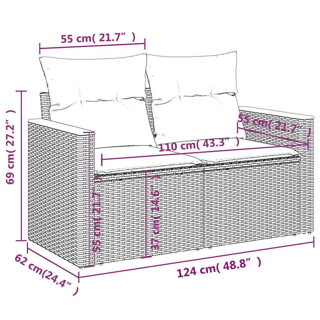 Set Divani da Giardino 7 pz con Cuscini Grigio in Polyrattan 3225795