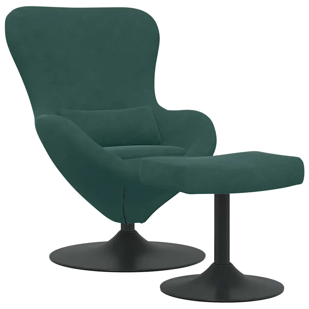Poltrona | Sedia Egg con Pouf Verde Scuro Velluto